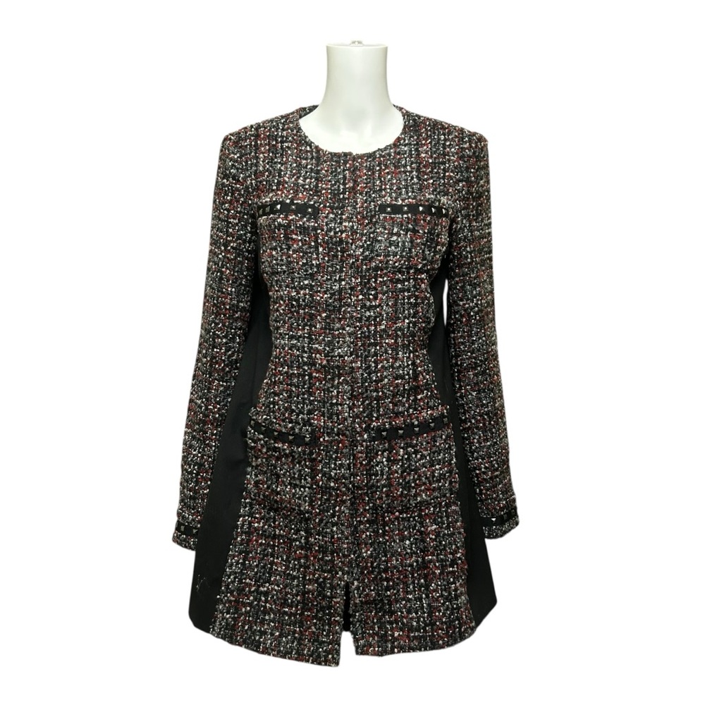 Spanner Long Line Tweed Hook Front Blazer Size 6